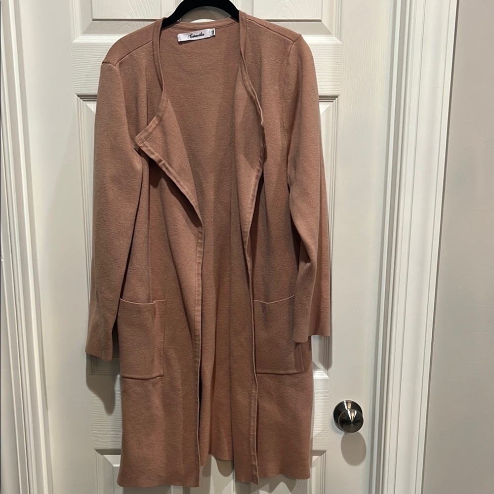 Tan Open Front Cardigan